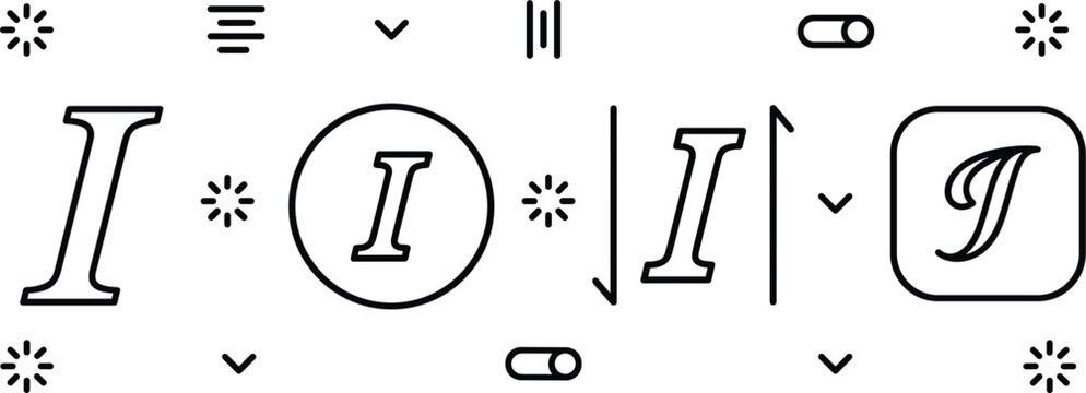 Typography Italic Font Style Icon Set with Text Formatting Elements for Website Designs,