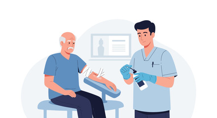Fototapeta premium Doctor administering vaccine to elderly man, medical healthcare concept
