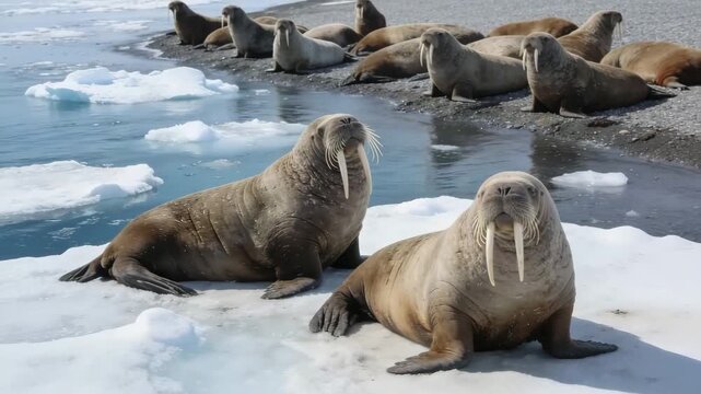 walrus odobenus rosmarus on coastal shore near qaanaaq northwest greenland video