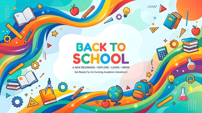 Professional School Season Background with Vibrant Learning Tools and Copy Space