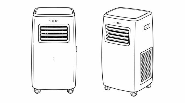 Portable air conditioning units with wheels for cooling.
