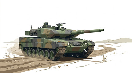 Modern Military Main Battle Tank Driving on Desert Road Illustration © Lapak orang bejo