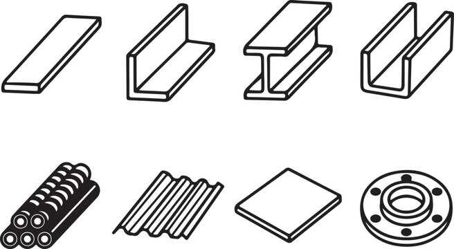 Metal products flat bars angles beams pipes sheets.