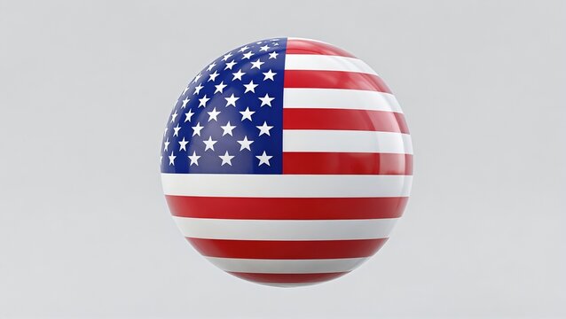 A Glossy 3D Sphere Textured with the Flag of the United States Isolated on a White Background