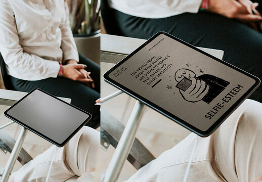 Tablet Mockup With Motivational Illustration PSD