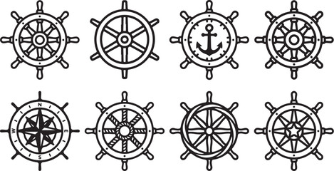 Vintage ship wheel and compass icons set © tarik