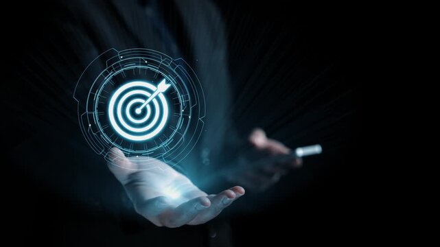 A creative visualization of a marketing strategy featuring a glowing target icon and futuristic dashboard elements, ideal for business and technology themes. Qubit