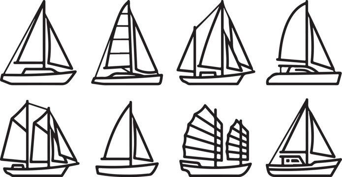 Eight types of sailboat vector illustrations