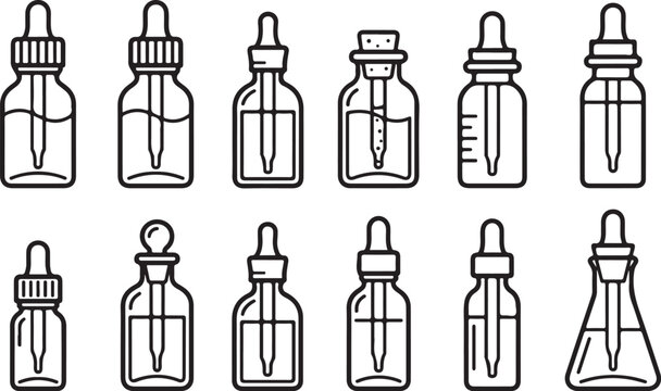 Assorted dropper bottles with liquid illustration
