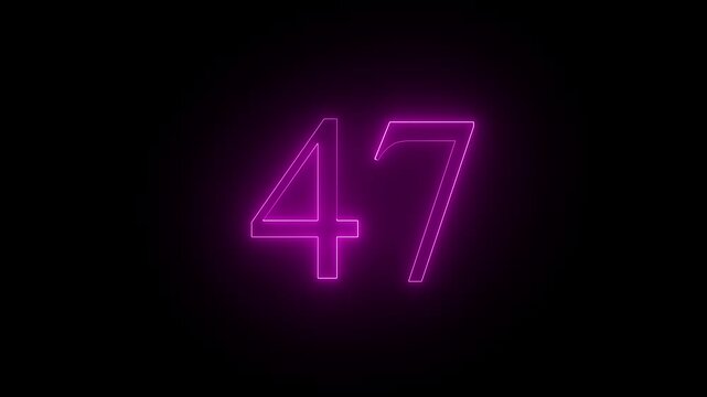 Glowing  pink color Neon Text 47 Number, Abstract  Sign with Bright Illuminated Numbers 47 ,on a Black Background  4k video
