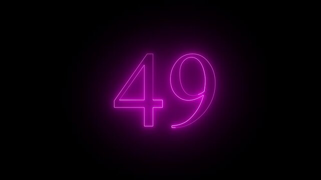 Glowing  pink color Neon Text 49 Number, Abstract  Sign with Bright Illuminated Numbers 49 ,on a Black Background  4k video