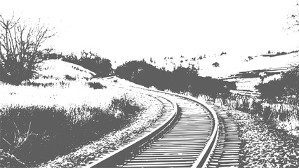 Fototapeta premium Grunge Railroad Track Scene with Heavy Fog, Weathered Texture Effects, Industrial Landscape Elements and Cinematic Vintage Atmosphere.