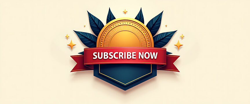 Subscribe Now Button with Medallion Leaves and StarsStock Graphic