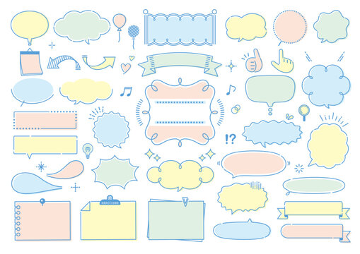 ポップでかわいい手書き風の吹き出しとフレームセット