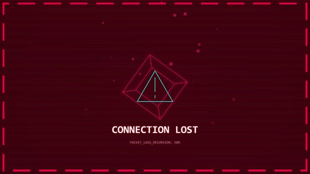 A digital illustration depicting the concept of a lost internet connection with a geometric wireframe globe and a warning symbol, emphasizing network issues and online accessibility disruption