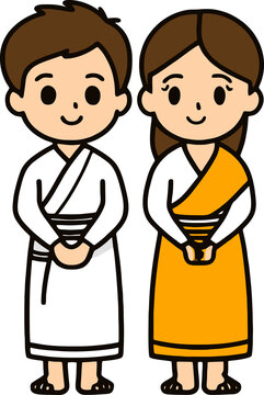 Burmese Longyi Traditional Couple Illustration