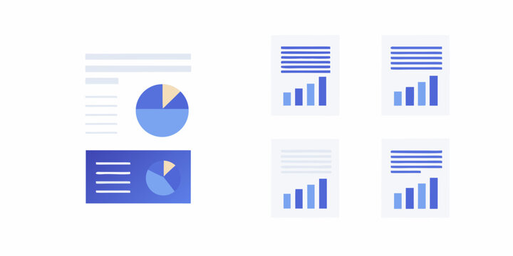 Collection Of Business Documents With Pie Charts And Bar Graphs Flat Vector