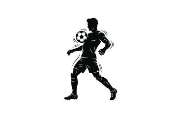 Obraz premium Elegant black silhouette of a male footballer controlling a soccer ball with his chest, realistic anatomy, isolated on pure white background