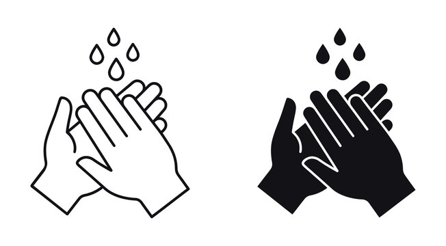 Hand washing icon set in outline and solid style. Vector illustration