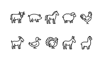 Fototapeta premium Premium farm animal line icon collection for UI UX design
