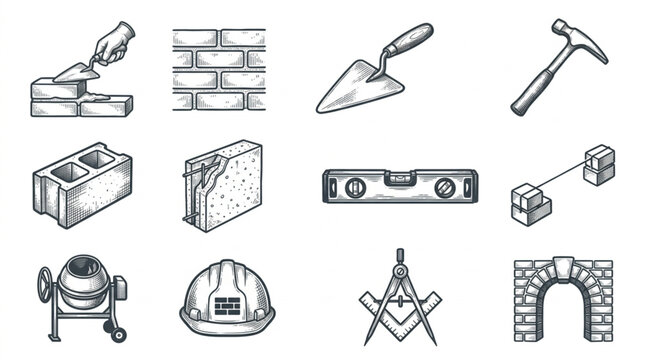 Construction tools and materials illustration set.