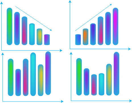 Gradient bar chart infographic template set business growth and decline analysis graph vector illustration