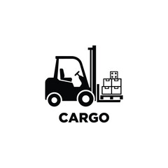 Forklift truck silhouette with stacked cardboard boxes on a white background a logistics illustration lift material handling cargo freight © Mahir
