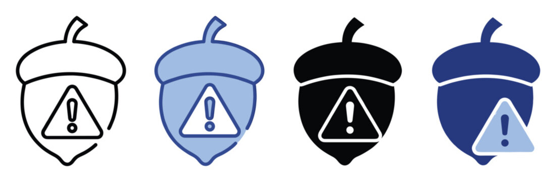 Set of acorn warning icons featuring various styles for caution and alert indications suitable for digital interfaces