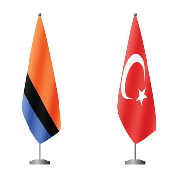 Chagos Islands and Turkey flags on flagpoles for official ceremonies and meetings, transparent background vector
