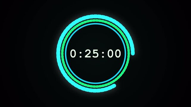 Cyan teal overlapping triple rings thirty second countdown timer with vivid style fading smoothly into abstract light leaks overlay for sci-fi 4K UHD