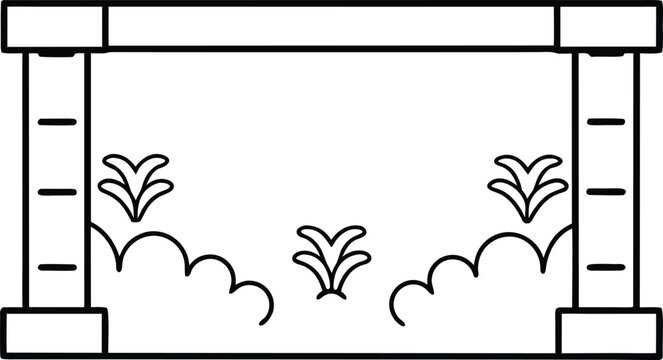 graffiti wall with moss ferns line art vector illustration on transparent background