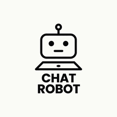 Naklejka premium Chat robot icon a simplified line drawing of a computer with a face on a light gray background chatbot