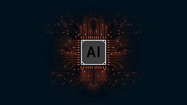 Ai chip digital technology on blue background. artificial intelligence computer.. computing processor board chip wallpaper Motion graphic 4k animation video.