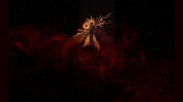 Cosmic divinity entity floating in deep space loop animation