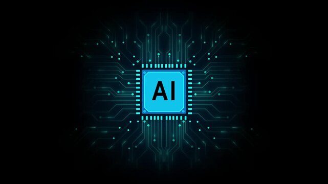 Ai chip digital technology on blue background. artificial intelligence computer.. computing processor board chip wallpaper Motion graphic 4k animation video.