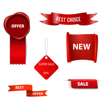 Giveaway tags or labels for social media post. Red announcement 3d banners giveaway contest ribbons.