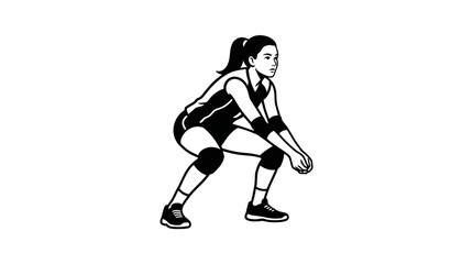 Fototapeta premium Focused Female Volleyball Player in Ready Stance, Preparing to Receive Ball, Isolated White Background