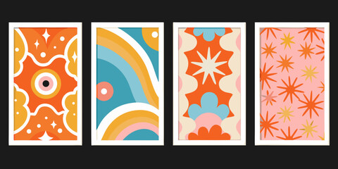 Obraz premium Retro Seventies Style Abstract Art Prints A Set Of Four Vector Illustrations illustration geometric shapes