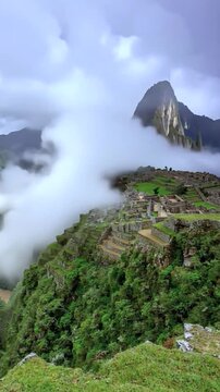 Machu Picchu, Peru. Time lapse in vertical video.
