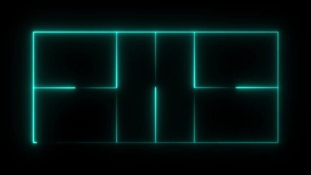 Pickleball court icon animation on black background. futuristic digital icon video of a high-tech pickleball court.4k animation video.