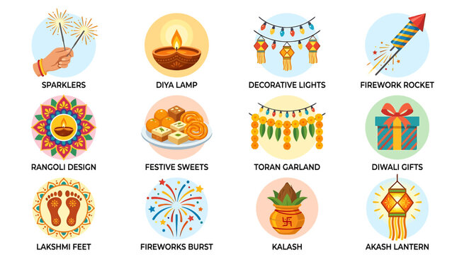 Vibrant Diwali decorations and festive elements on display indoors