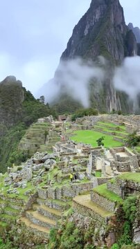 Machu Picchu, Peru. Time lapse in vertical video.