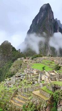 Machu Picchu, Peru. Time lapse in vertical video.