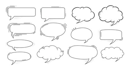 Fototapeta premium Comprehensive collection of blank speech bubbles and thought clouds in different shapes for communication design elements.