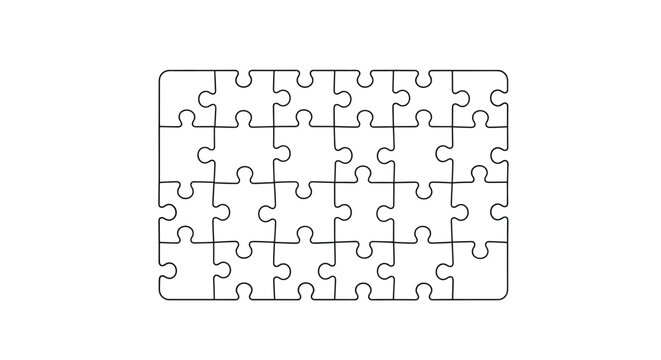 Empty jigsaw puzzle outline showing individual pieces fitting together as a metaphor for problem solving and unity.