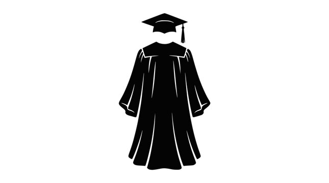 Academic graduation gown and mortarboard cap icon silhouette.