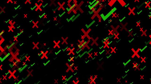 

Green checkmarks and red crosses dynamically fall and settle on a black background


File #:  1883949421
Green checkmarks and red crosses dynamically fall and settle on a black background