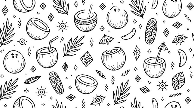 Tropical Coconut and Palm Leaves Pattern Design.