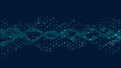 Abstract polygonal flow visualization with connected nodes and lines on a dark blue background algorithmic design gradient © Riya