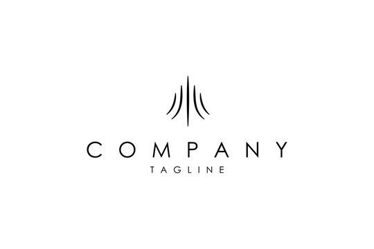 Vector logo on which an abstract image of a tall building in a linear style.